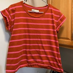 Madewell Stripe Tee Short Sleeve Boxy Crop Red Pink Medium